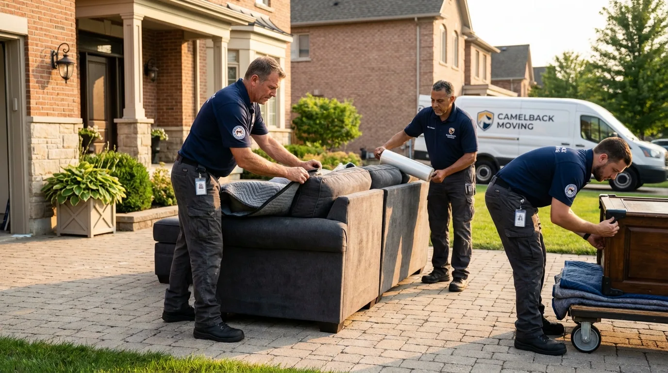 Large estate moving crew wrapping furniture in Circle Pines, MN