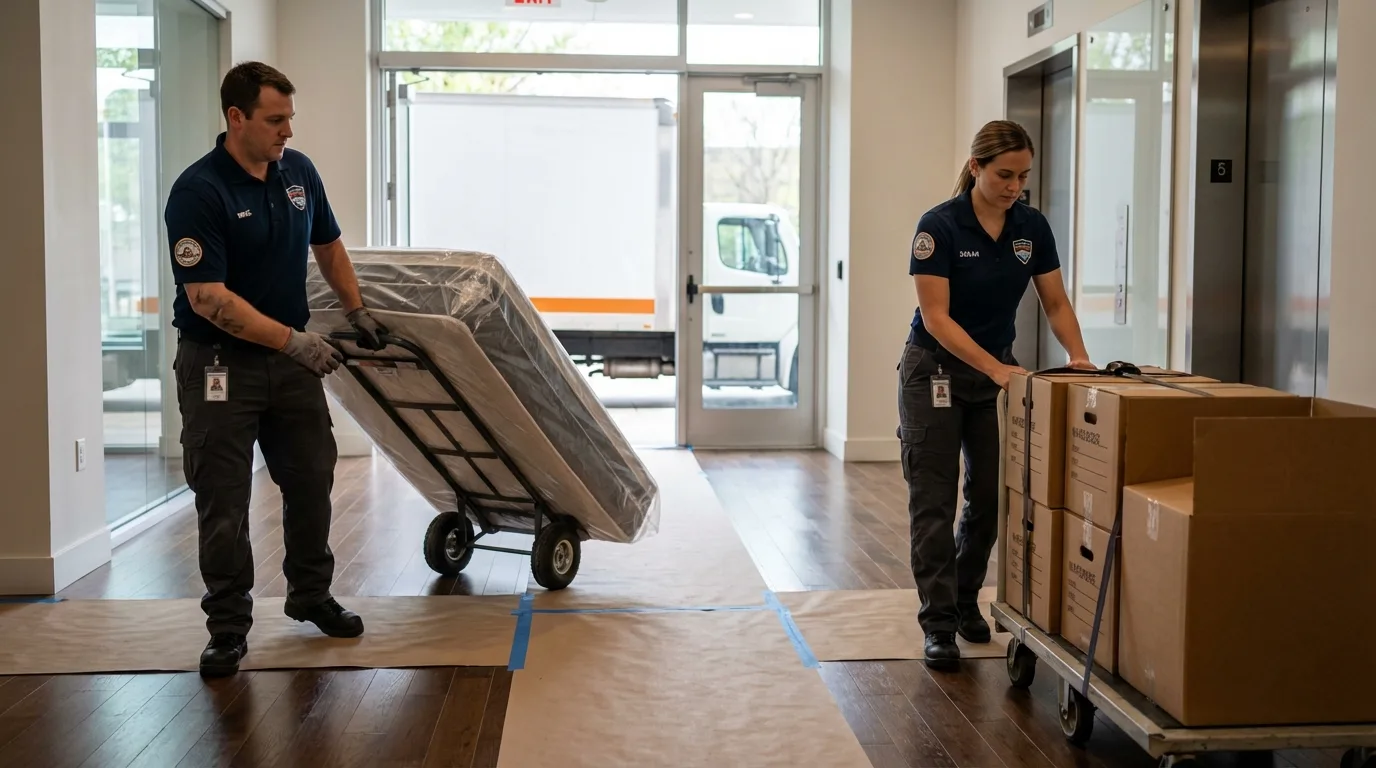 Professional apartment movers loading elevator in Circle Pines, MN